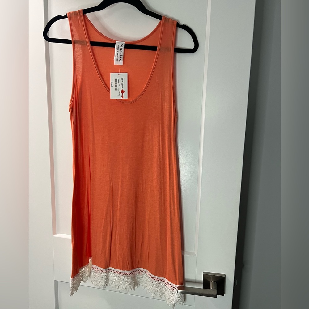 Orange Cotton Dress with Lace Bottom